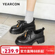 意爾康女鞋厚底小皮鞋女2026春季新款羊皮樂(lè )福鞋女英倫風(fēng)真皮單鞋女 黑色 37