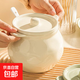 奶油風(fēng)雙耳豬油罐陶瓷大容量家用帶蓋耐高溫油潑辣子罐釉下彩餐具 奶油黃1400ML石紋豬油罐（送勺）