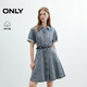 ONLY 2025秋季純棉丹寧風(fēng)翻領(lǐng)收腰短裙牛仔連衣裙女|125354002
