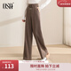 歐莎（OSA）高腰針織闊腿褲女秋冬季2021年新款寬松磨毛直筒休閑褲子 深咖色（S121D52012） XL