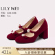 Lily Wei【春不晚】絕美紅色訂婚鞋瑪麗珍鞋秀禾高跟鞋小碼情人節禮物 紅色【跟高7cm】 37