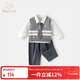 班喜迪兒童套裝春裝新款女寶寶學(xué)院風(fēng)連衣裙男童襯衫馬甲褲子春秋姐弟裝 灰男寶套裝 100