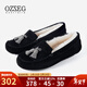 OZZEG澳洲冬季豆豆鞋女羊皮毛一體棉鞋加絨保暖樂(lè )福鞋厚底防滑孕婦鞋 黑色 36