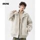 OEMG  美式假兩件毛呢棉服男士秋冬季立領(lǐng)夾克上衣棉襖潮牌高級感外套 杏色 XL [建議110-130斤]