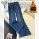 多姿韻高奢加絨微喇牛仔褲女秋冬季2025新款小個(gè)子版型好褲子直筒喇叭褲 加絨-藍色-九分褲 【高端品質(zhì)】 S /26 建議85-95斤