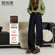 雪茜曼丹寧藍加絨牛仔褲女冬季加絨抗皺窄版直筒褲高腰闊腿褲