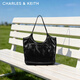 CHARLES&KEITH柔軟褶皺大容量單肩托特包包女包生日禮物新年禮物CK2-30782457 Black黑色 大包