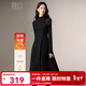 晚白【新品】亮閃閃毛呢無(wú)袖連衣裙冬款優(yōu)雅知性風(fēng)修身顯瘦裙子 黑色 L