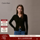 Calvin KleinJeans春秋女士?jì)?yōu)雅休閑通勤ck羅紋純棉V領(lǐng)內搭打底衫針織POLO衫 UB1-太空黑 S