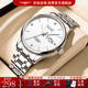 冠琴（GUANQIN）手表男士機械表 瑞士認證全自動(dòng)鑲鉆國潮男表 多功能防水商務(wù)名表 本白鋼帶/免費刻字/禮盒包裝