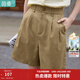茵曼（INMAN）闊腿五分褲女士夏季新款松緊顯瘦高腰直筒休閑新疆棉短褲 深卡其 S