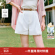 茵曼100%棉休閑百搭高腰闊腿短褲2026夏季女裝新款蕾絲邊褶裥褲子  云朵白 （微透建議穿膚色打底） 29