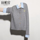 絲柏舍翻領(lǐng)拼接開(kāi)衫毛衣女2026春裝新款學(xué)院風(fēng)長(cháng)袖修身上衣
