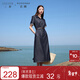 三彩大碼女裝2025夏季新款仿牛仔連衣裙翻領(lǐng)收腰直筒胖MM