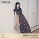 SNIDEL秋冬小飛袖V領(lǐng)收腰荷葉邊印花連衣裙SWFO244097 棕色 M （1）