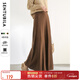 尚都比拉高腰顯瘦松緊腰半身裙秋冬新品百褶裙時(shí)髦通勤中長(cháng)款裙子女 金駝 均碼