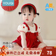 優(yōu)奇嬰兒衣服夏裝薄款新生兒衣服女寶寶滿(mǎn)月百天周歲禮服洋氣公主哈衣 紅色 73cm