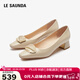 萊爾斯丹2025新款優(yōu)雅純色方頭淺口通勤粗中跟單鞋女41007 深米色BDK 36