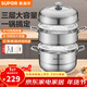 蘇泊爾（SUPOR）蒸鍋304不銹鋼家用高拱蓋蒸籠三層雙層加厚復底燃氣電磁爐通用鍋 蒸鍋 3層 30cm