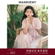 MAXRIENY海棠花真絲連衣裙v領(lǐng)浪漫茶歇裙女 粉花（珍珠鏈大小以實(shí)物為準） M 02