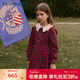 E·LAND KIDS衣戀秋季女童復古格紋蝴蝶結長(cháng)袖連衣裙 Red紅色20 120 cm