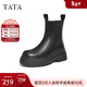 他她（TATA）英倫厚底切爾西靴女靴子加絨真皮煙筒靴短靴冬季7C960DZ4 黑色（絨里） 38
