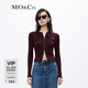 MO&Co.針織開(kāi)衫字母刺繡雙開(kāi)頭拉鏈修身針織衫辣妹風(fēng)醬果紅摩安珂新年紅 醬果紅色-第2批 S 160
