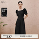 伊芙麗（eifini）【商場(chǎng)同款】伊芙麗三醋酸黑色中長(cháng)款連衣裙2023夏裝新1E4491672G 黑色 S 155/80A