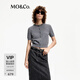 MO&Co.【綿羊毛×山羊絨】針織衫開(kāi)衫春秋全手縫水鉆圓領(lǐng)短款短袖 中花灰色 L
