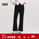 森馬（Semir）休閑褲女冬雪尼爾加絨撞色松緊腰喇叭褲肌理慵懶氣質(zhì)女士長(cháng)褲 黑色90001 S