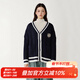 西町村屋（SETIROM）新年針織開(kāi)衫女冬季新款英倫學(xué)院風(fēng)撞色中長(cháng)款外套HD8219220 藏青 均碼