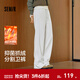 森馬（Semir）休閑褲女冬發(fā)熱抑菌抓絨抽繩衛褲分割寬松2025新款百搭闊腿褲 奶白10536 M