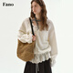 fano studios范洛Fano 法式慵懶感針織開(kāi)衫女春季異形扣重工鏤空鉤花系帶上衣 白色 現貨 M
