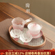 陶羽荷塘月色玻璃三才蓋碗茶杯家用陶瓷泡茶壺茶杯海棠盤(pán)功夫茶具套裝 琉璃清荷物語(yǔ)蓋碗小套組+海棠盤(pán)