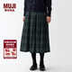 MUJI MUJI 女式 羊毛混 抽褶裙 半身長(cháng)裙秋冬季 百褶裙 BEK44A2A 炭灰色格紋 M