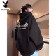 花花公子（PLAYBOY）特大碼300斤美式純棉衛衣男女秋冬新款情侶連帽胖子寬松外套上衣 黑色 加絨加厚 4XL 210-260斤