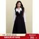 獨束大碼女裝黑白拼接長(cháng)袖連衣裙女秋2024冬季新款氣質(zhì)假兩件裙子 白撞黑 XL (尺碼：3)