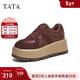 他她（TATA）糕糕鞋厚底德訓鞋女鞋子透氣松糕鞋休閑板鞋新款CX901AM5 酒紅（單里） 36