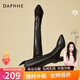 DAPHNE達芙妮長(cháng)靴女不過(guò)膝高筒靴秋冬新款加絨高跟長(cháng)筒靴V口尖頭皮靴 黑色 加絨 跟高6.5cm 35 (225mm) 標準碼