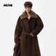 OEMG 可拆卸毛領(lǐng)毛呢大衣男士冬季高級氛圍感加厚保暖防寒上衣外套 咖啡色 【高品質(zhì)】 XL [建議130-150斤]