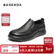 森達休閑皮鞋男冬季羊皮軟面一腳蹬單鞋JDZ73DM5 黑色 42