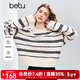 百圖（betu）女裝2025年冬季新款毛衣條紋寬松落肩袖簡(jiǎn)約長(cháng)袖上衣女2510T48 黑白條 S