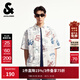 杰克·瓊斯（JACK&JONES）男裝夏季新款字母印花舒適純棉泡泡紗寬松翻領(lǐng)短袖襯衫225204020 A06本白色 L
