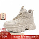 哈森高幫休閑鞋女秋季加絨運動(dòng)鞋冬款休閑女靴HCA241401 杏色 加絨 短絨毛 36