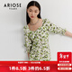 艾諾絲雅詩(shī)商場(chǎng)同款春秋新款方領(lǐng)泡泡袖甜美天絲麻碎花連衣裙10329058 米底綠花 M