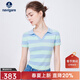 Navigare意大利小帆船針織條紋T恤女25夏季新款短袖V領(lǐng)翻領(lǐng)體恤衫時(shí)尚上衣 藍綠條紋 M