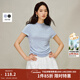 茵曼（INMAN）半高領(lǐng)褶皺收腰T恤2026春季女裝新款修身彈力顯瘦短袖上衣 淺藍色 S