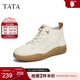 他她（TATA）休閑法式高幫鞋女鞋通勤牛皮短靴子冬季新款7D641DD4 米白 37