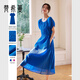 梵希蔓克萊因藍連衣裙女2025年夏季新款氣質(zhì)U領(lǐng)寬松系帶收腰長(cháng)裙 L碼