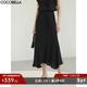 COCOBELLA[100%醋酸]光澤感緞面魚(yú)尾裙大擺半身裙長(cháng)裙HS3143 黑色 M